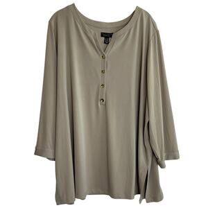Susan Graver Everyday Womens Liquid Knit Tunic 2XP Tan 3/4 Sleeve Popover Top